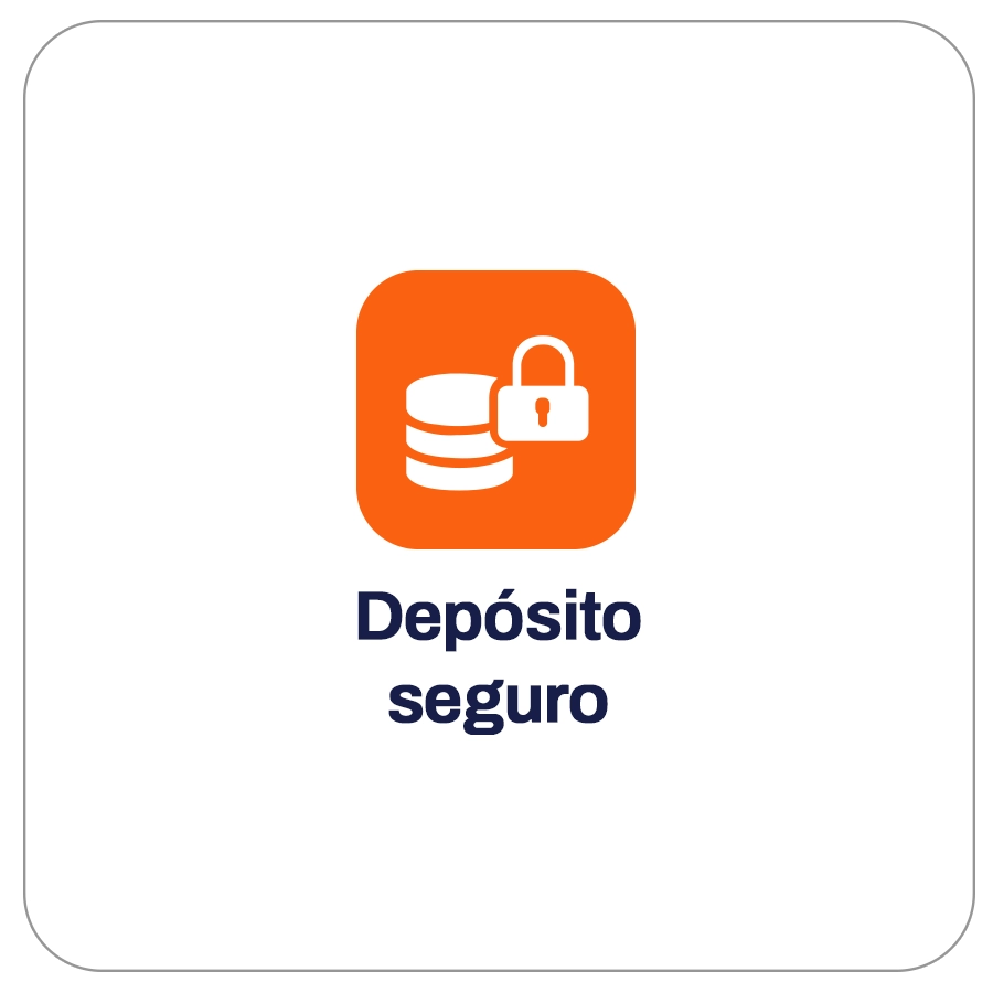 Cuadro con un icono de seguridad de servidores, con texto que dice "Depósito seguro".